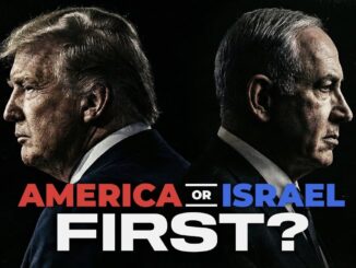 Two men with "America or Israel First?