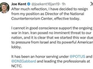 Social media post about resignation and Iran war.