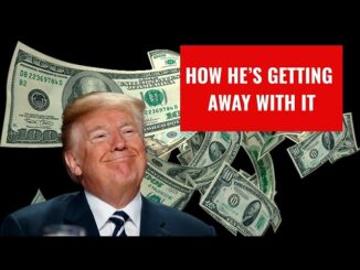 Man smiling with floating money and text.