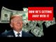 Man smiling with floating money and text.