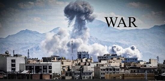 City skyline with war explosion background. City skyline with war explosion background.