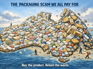 Island formed from excessive product packaging waste.