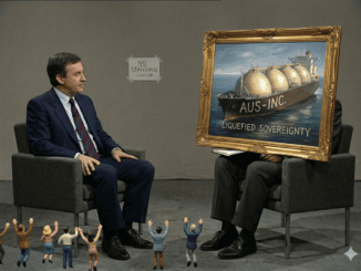 Interviewer faces person with framed ship painting