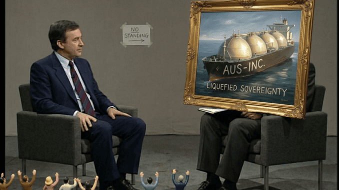 Interviewer faces person with framed ship painting Interviewer faces person with framed ship painting