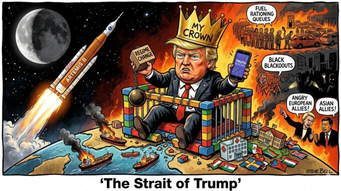 Cartoon of Trump with crown and blocks. Cartoon of Trump with crown and blocks.