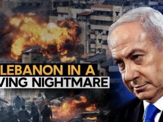News graphic: Lebanon explosions, somber political leader