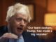 Blond-haired man speaking with political quote