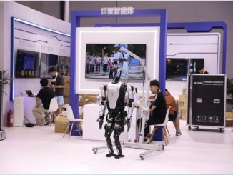 Humanoid robot on display at tech exhibition