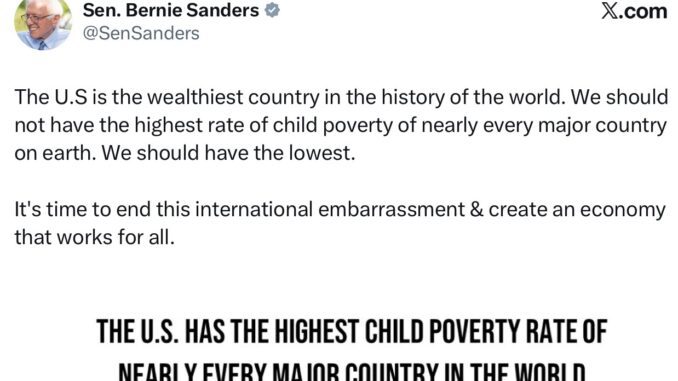Tweet claiming U.S. highest child poverty rate Tweet claiming U.S. highest child poverty rate