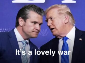 Two men whispering at political rally