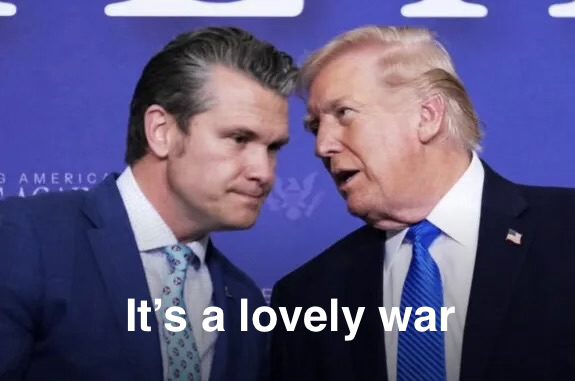 Two men whispering at political rally