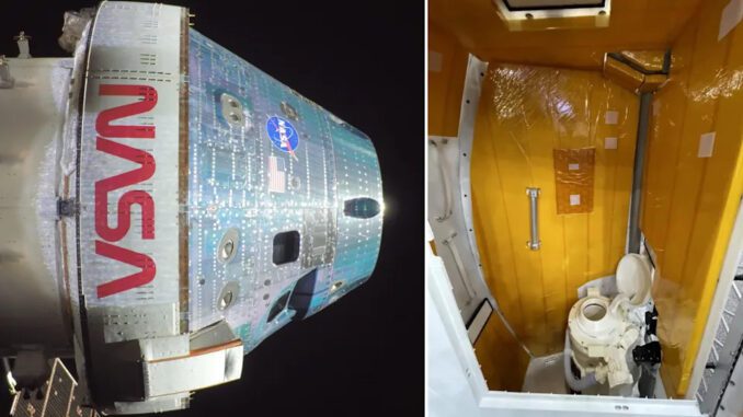 NASA spacecraft capsule exterior and lavatory interior