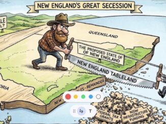 Cartoon of man sawing New England secession