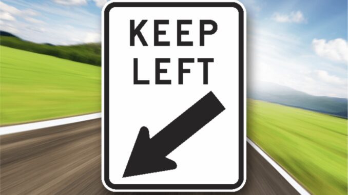 Keep left road sign with arrow