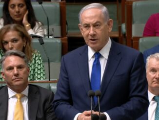 Male politician speaking at parliamentary podium