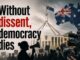 Protester with megaphone outside Australian parliament