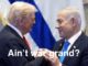 Two men clasping hands, caption: "Ain't war grand?