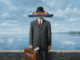 Surreal suited man with ship for head