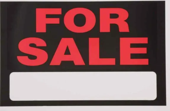 For Sale sign with blank white panel For Sale sign with blank white panel