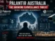 Silhouette before Australia map and surveillance camera