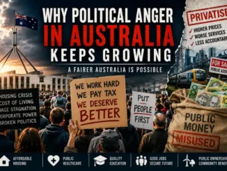 Crowd protesting political anger and privatisation in Australia