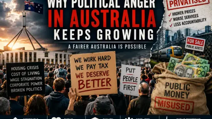 Crowd protesting political anger and privatisation in Australia