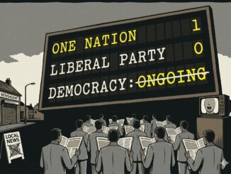 Crowd watches scoreboard declaring democracy ongoing