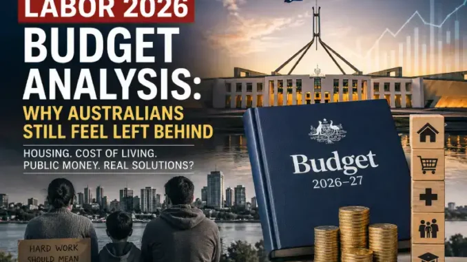 Labor 2026 budget graphic with book and coins Labor 2026 budget graphic with book and coins