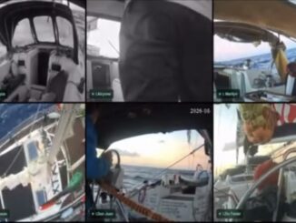 Six onboard sailboat camera views at sea