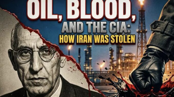 Poster: oil refinery, bleeding glove, portrait