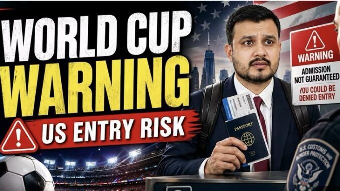World Cup traveler holding passport at US customs World Cup traveler holding passport at US customs