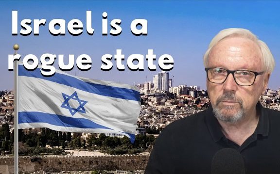Israel is a rogue state" text with flag