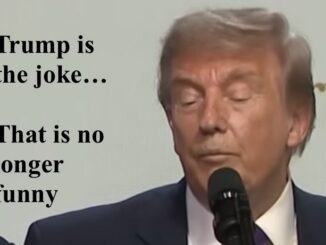 Older man at podium with critical caption