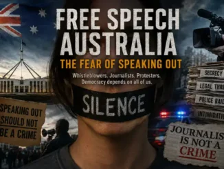 Australian free speech protester with silenced mouth