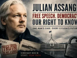 Portrait of man with democracy and protest posters