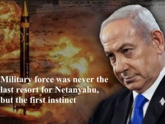 Serious man beside missile and fiery explosion