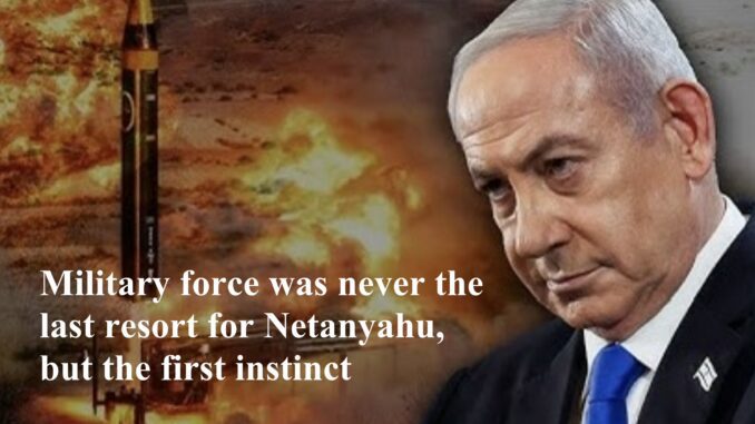 Serious man beside missile and fiery explosion