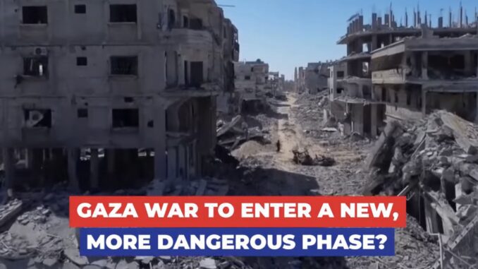 Destroyed Gaza buildings and rubble-filled street