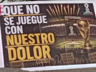 Spanish protest poster with World Cup trophy