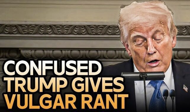 Confused politician delivering vulgar rant at podium Confused politician delivering vulgar rant at podium