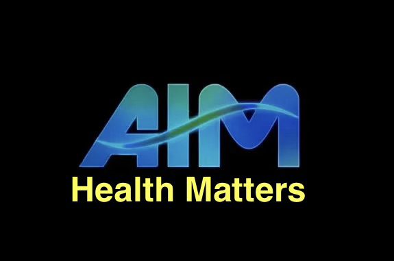 AHM Health Matters blue logo on black