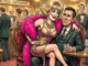 Political satirical caricature: woman on politician's lap