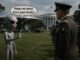 Alien gesturing to soldiers on White House lawn
