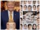 Smiling man with cake beside children's photo collage