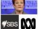 Woman portrait above SBS and ABC broadcast logos