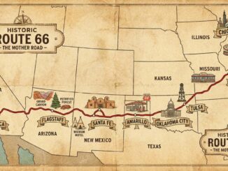 Vintage Route 66 map, Chicago to Santa Monica