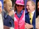 Five people in suits and a pink hardhat