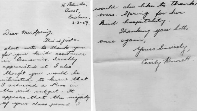 Handwritten two-page cursive thank-you letter
