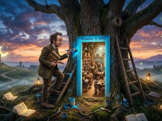 Man opening tree door to magical library