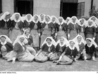Group of World War I nurses posing outdoors